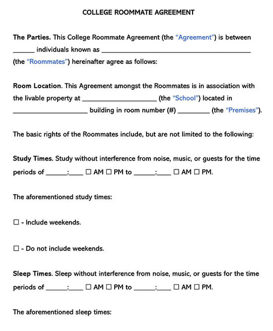 Free College Roommate Agreement PDF