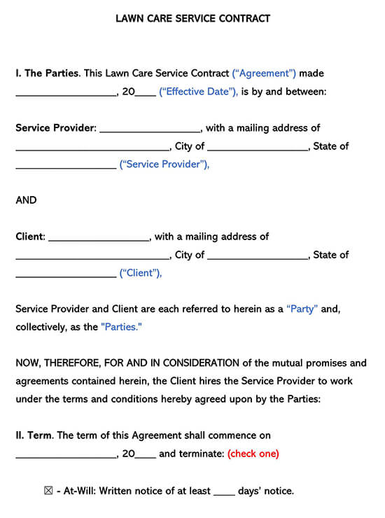 Lawn Care Service Contract