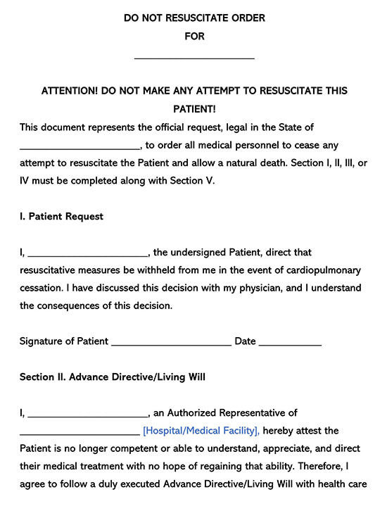 Printable Do Not Resuscitate (DNR) Form 03 for Word