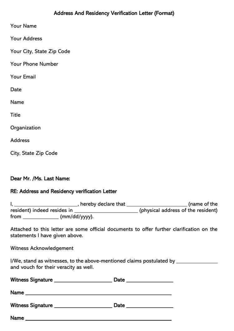 Address And Residency Verification Letter Format Template