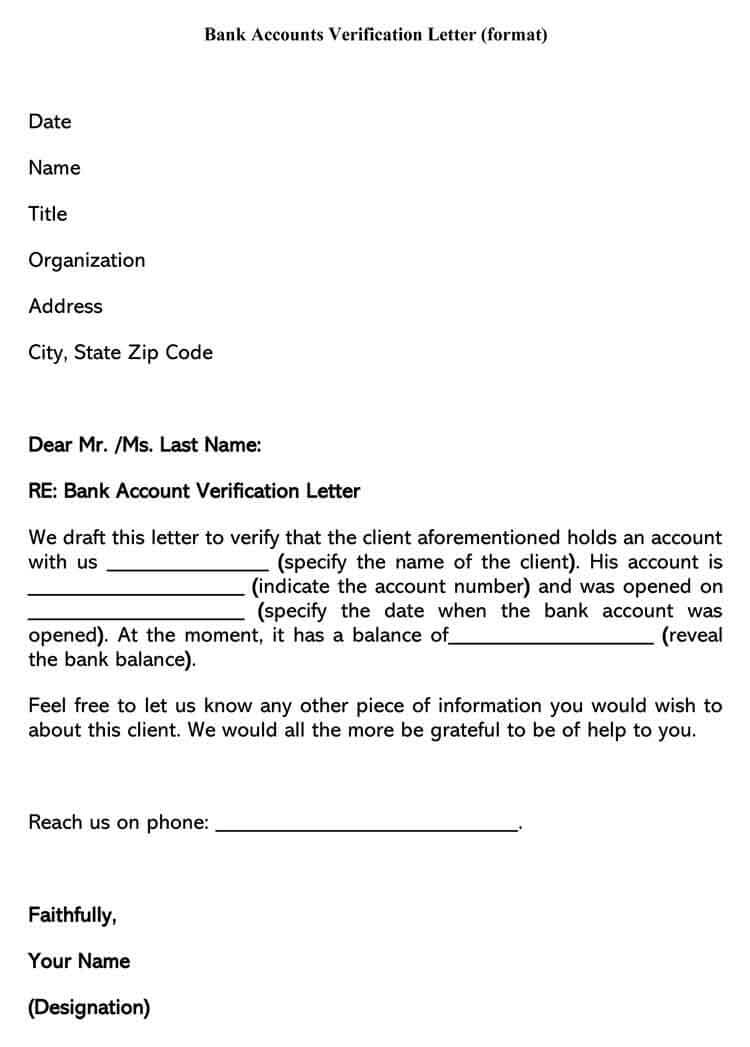 Great Editable Bank Accounts Verification Letter Format as Word File