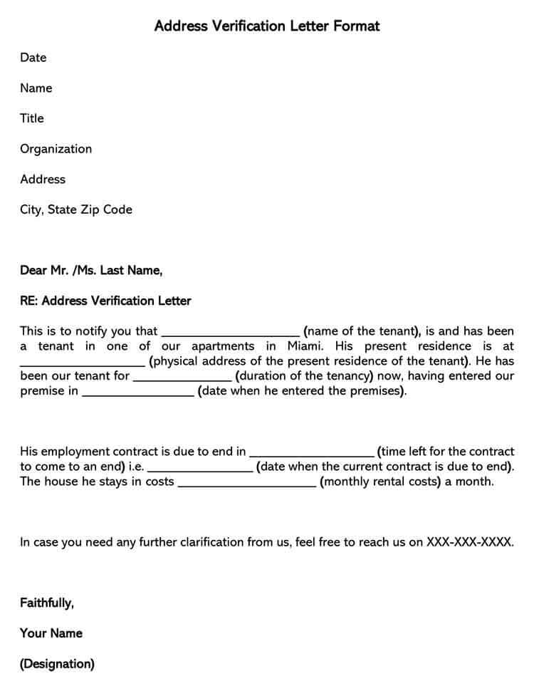 Free Address Verification Letter Format for Word