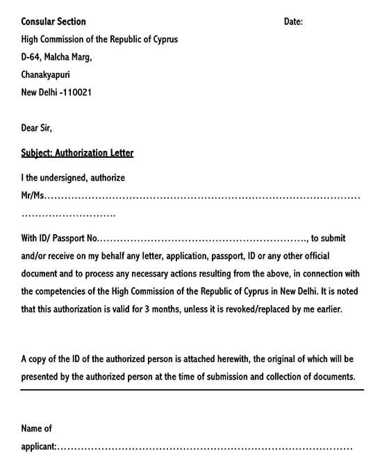 Editable authorization letter sample for document submission and collection