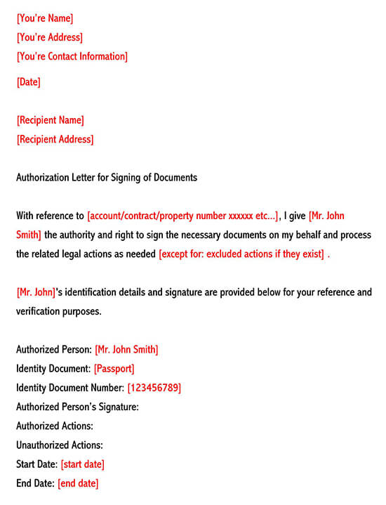 Authorize Someone to Sign Documents For You Letter