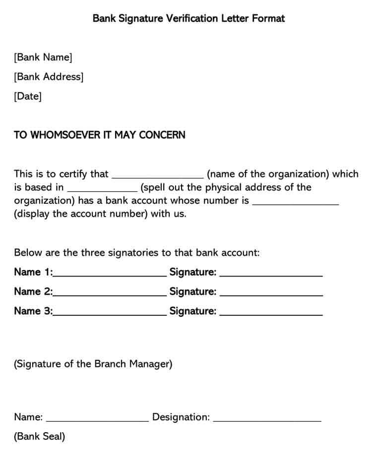 Editable Bank Signature Verification Letter Format
