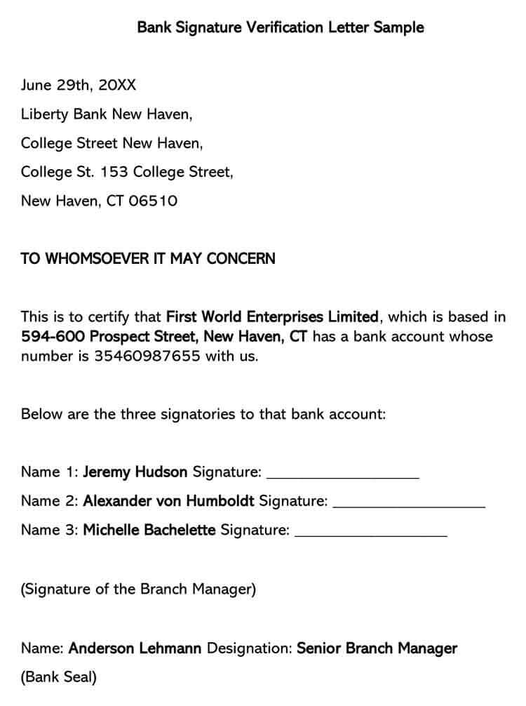 Free Bank Signature Verification Letter Sample PDF