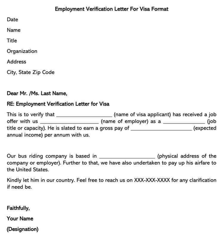 visa application letter for employee