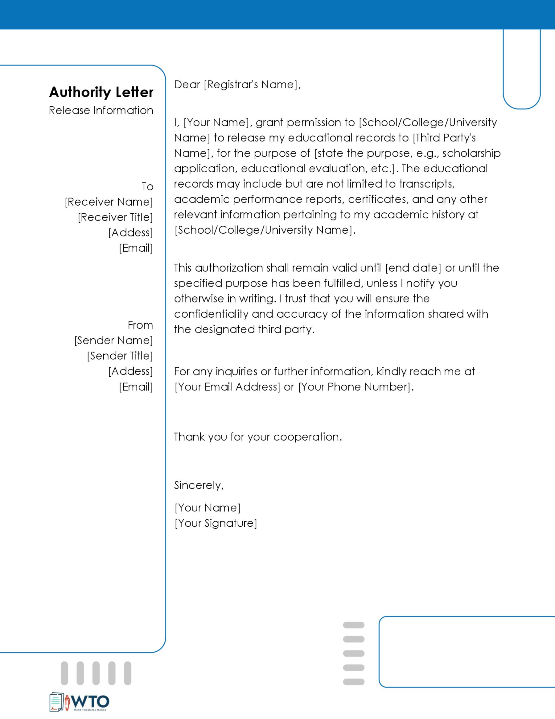 Authorization Letter to Release Information Template-Free Downloadable