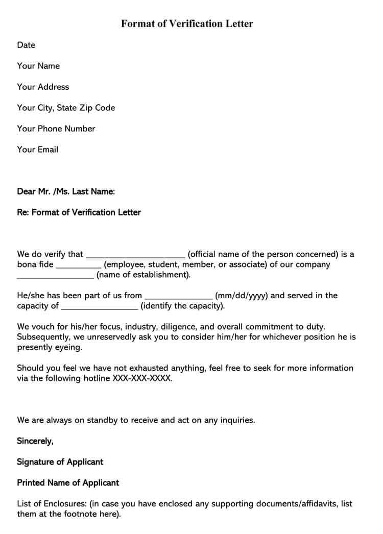 Free Verification Letter Format for Word