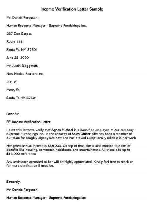 Proof Of Income Letter Template