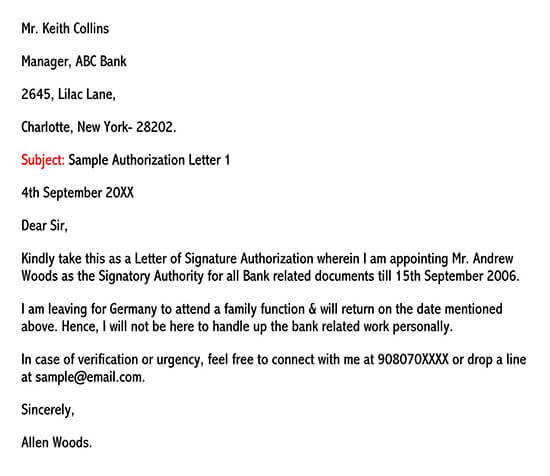 Free signature authorization letter sample