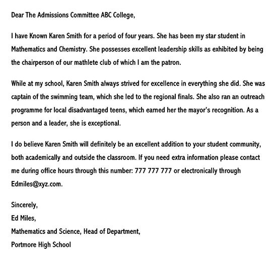 Free college reference letter template