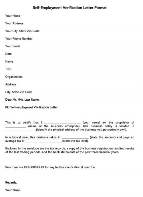 self employment income verification letter sample examples