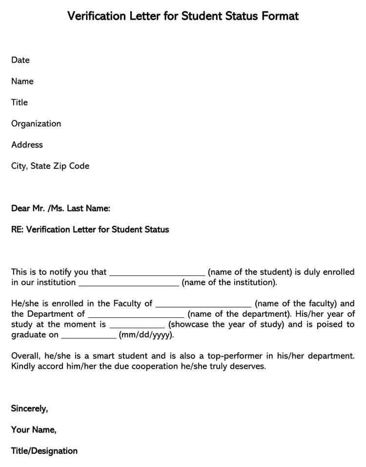 Verification Letter for Student Status Format