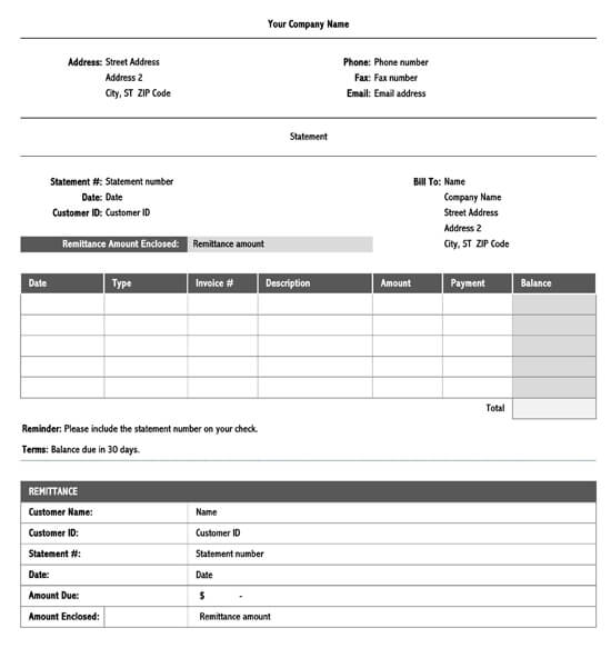 Free Professional 2 per Page Billing Statement Template for Excel Format