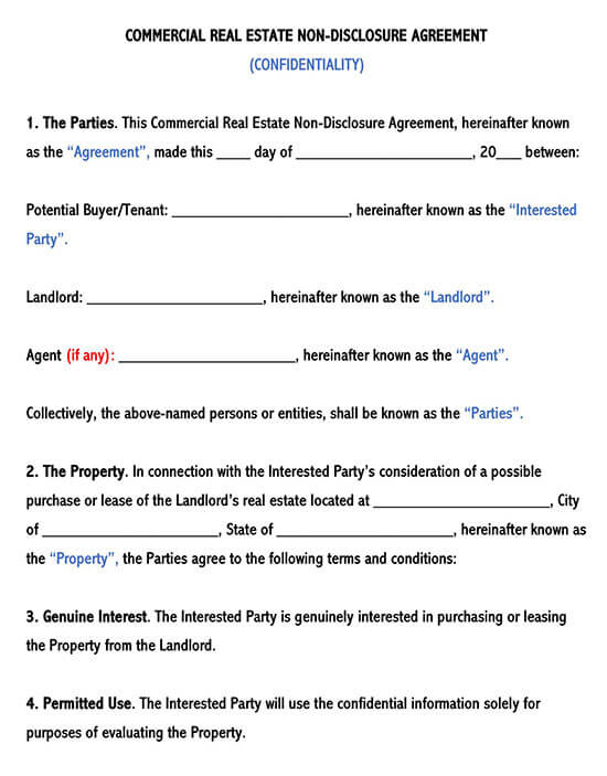 Free Commercial Real Estate Non-Disclosure Agreement Template