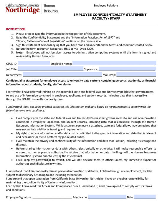 Editable Employee Confidentiality Statement template- free download