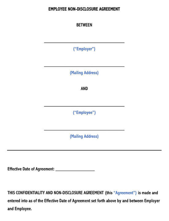 Free Employee Non-Disclosure Agreement Template