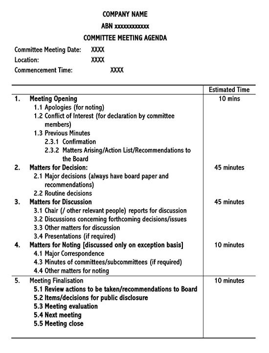 Great Editable Weekly Committee Meeting Agenda Template as Word File