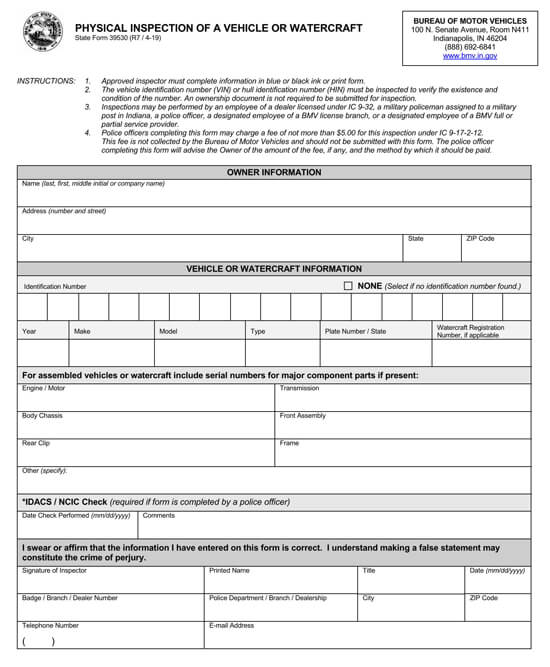 Printable Indiana – Form 39530 Example