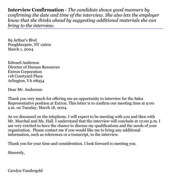 Interview Appointment Confirmation Letter