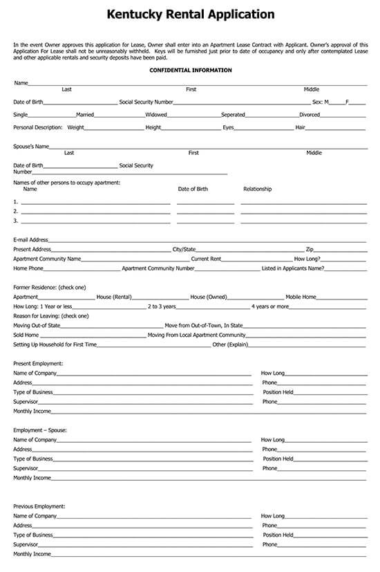 Kentucky Rental Application Form