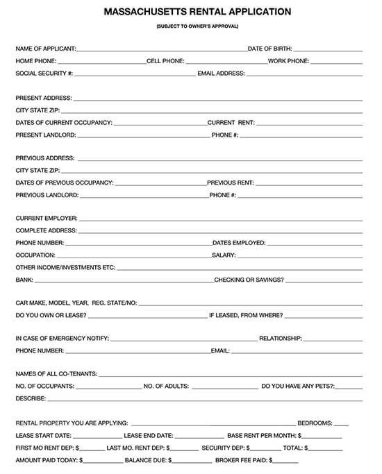Massachuetts Rental Application Form