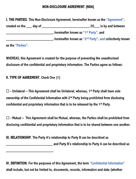 Free Non-Disclosure Agreement Template