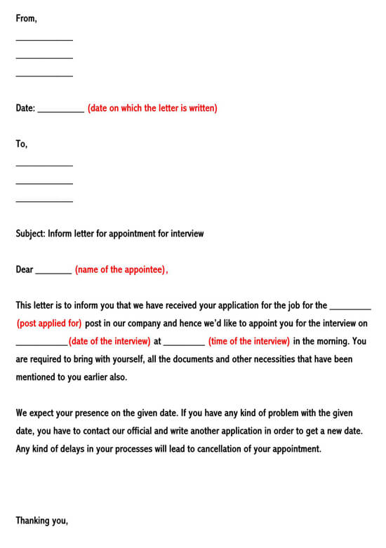 Sample of Job Interview Appointment Letter