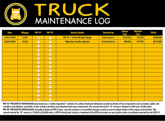 Truck Maintenance Log Template