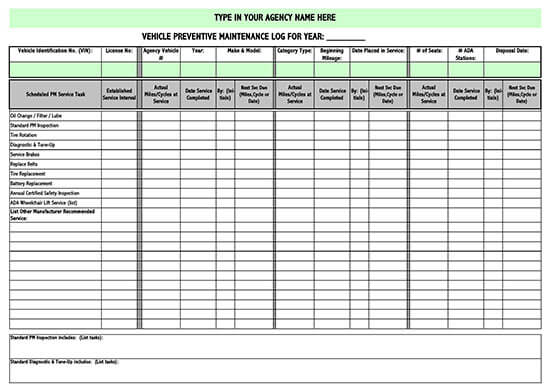 Vehicle Maintenance Log Service Excel Sheet 02