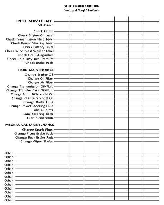 Vehicle Maintenance Log Service Word Sheet 08