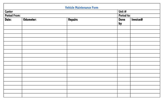 Vehicle Maintenance Log Service Word Sheet 10