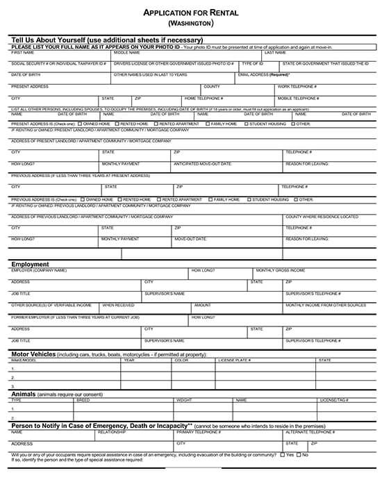 Washington Rental Application Form