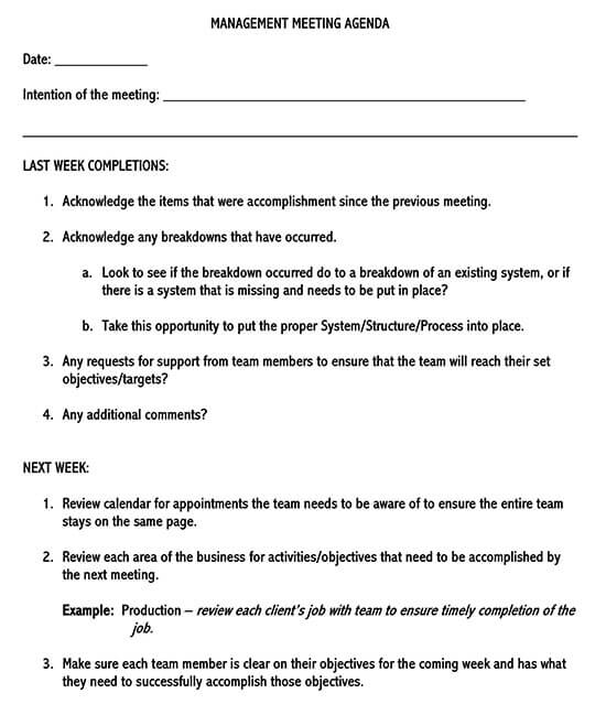 Free Weekly Management Meeting Agenda Template Example