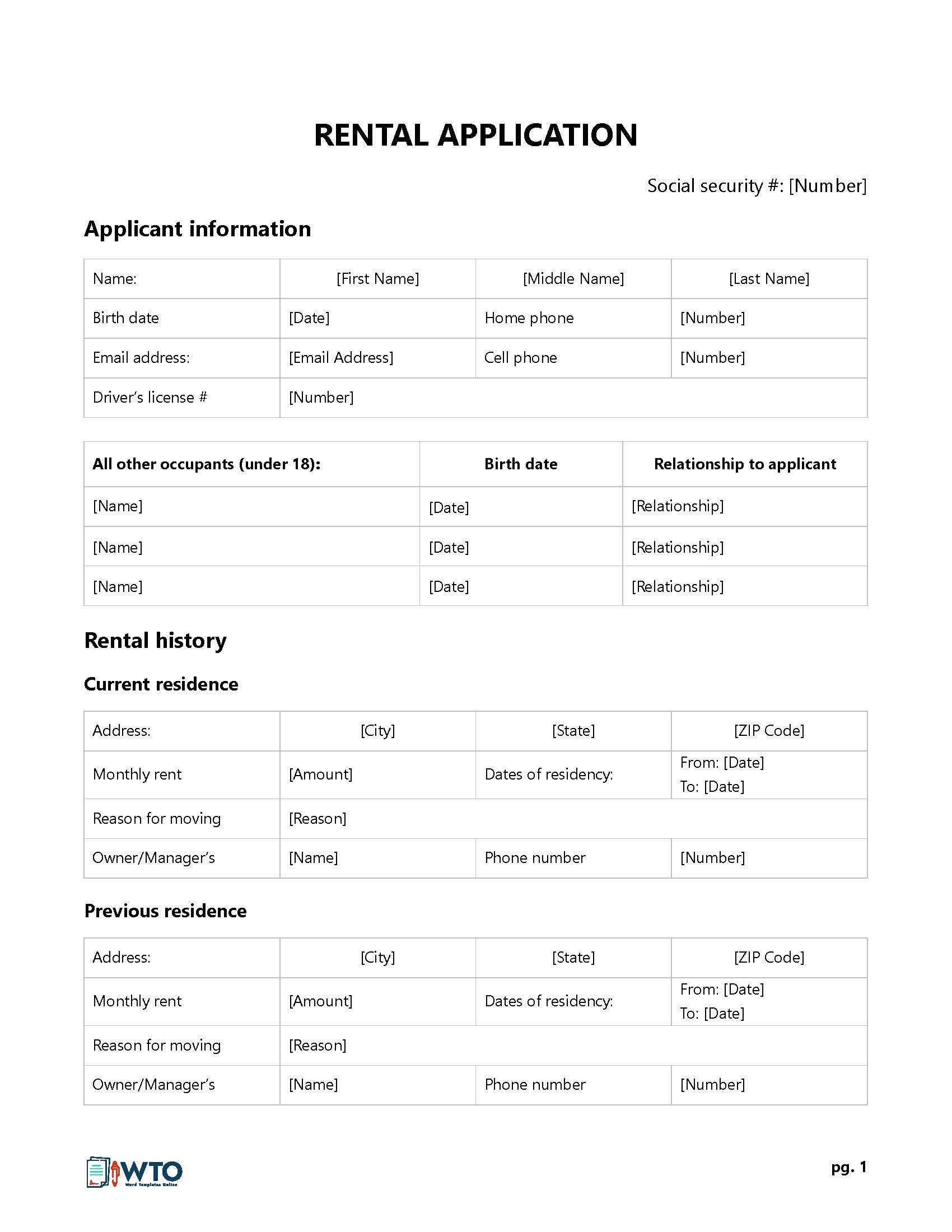 Editable Zillow Rental Application Form for Word