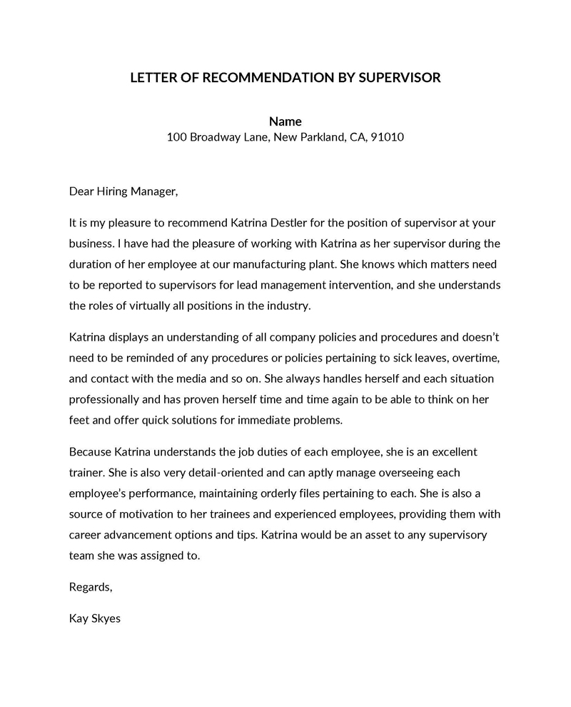 Free editable letter of recommendation sample