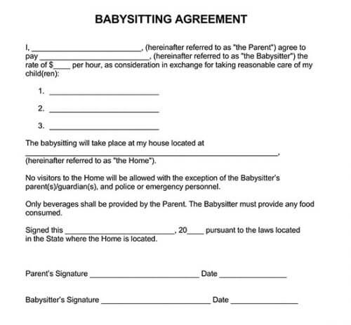 child care contract template
