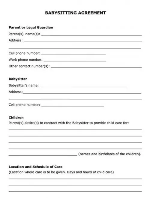 Free Child Care Daycare Babysitting Contract Templates Word Pdf