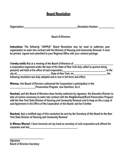 Great Downloadable Board Resolution Template 06 for Word Document