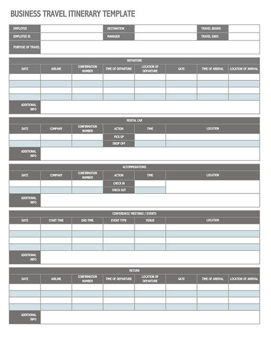 Efficient trip itinerary template with Excel