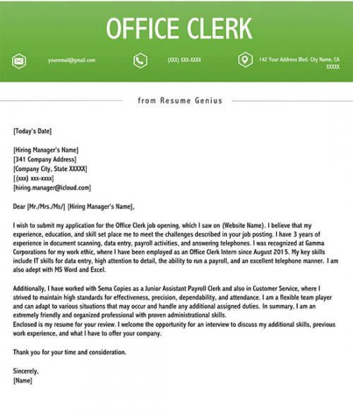 application letter for a clerk post
