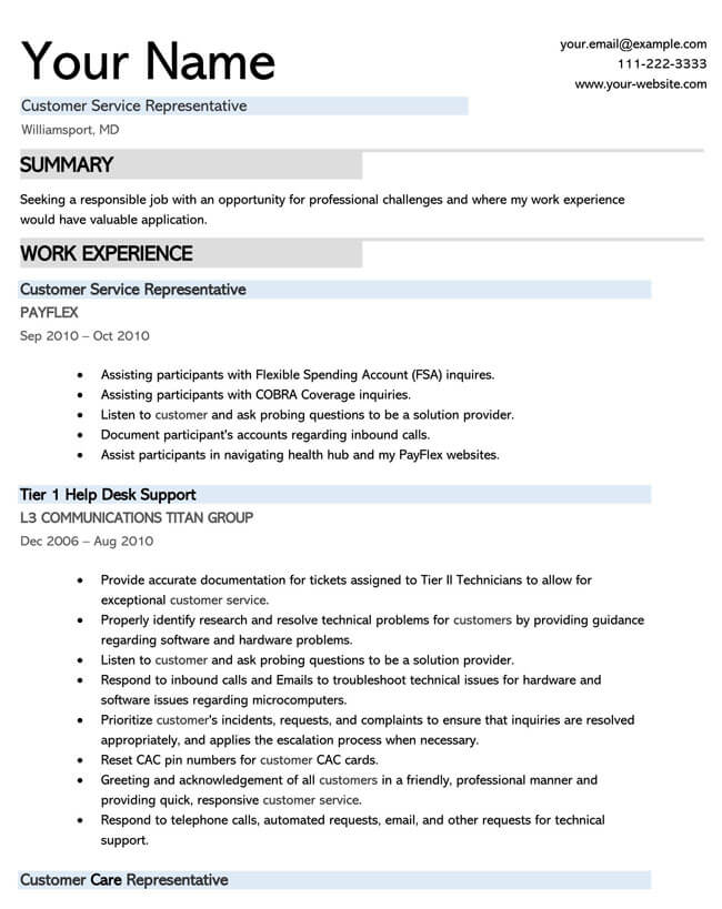 Customer Service Resume Template 06