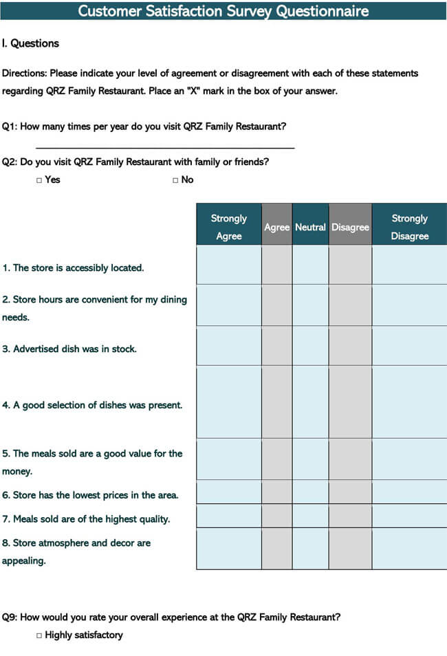 Free Customer Survey Questionnaire Template 01
