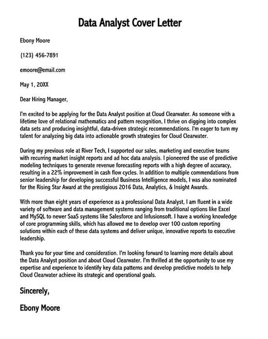 Professional Data Analyst Cover Letter Example 07