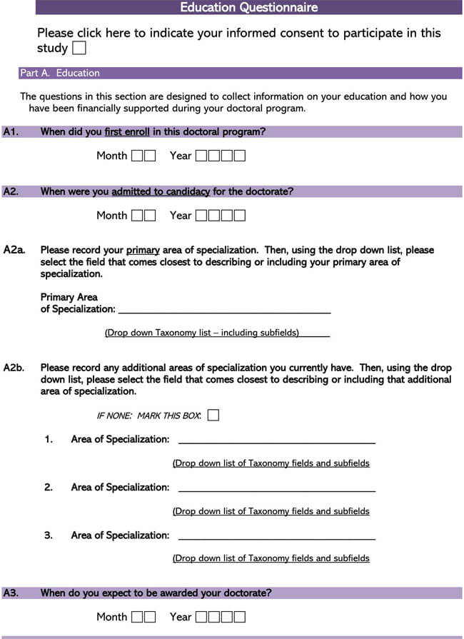 Free Education Questionnaire Template