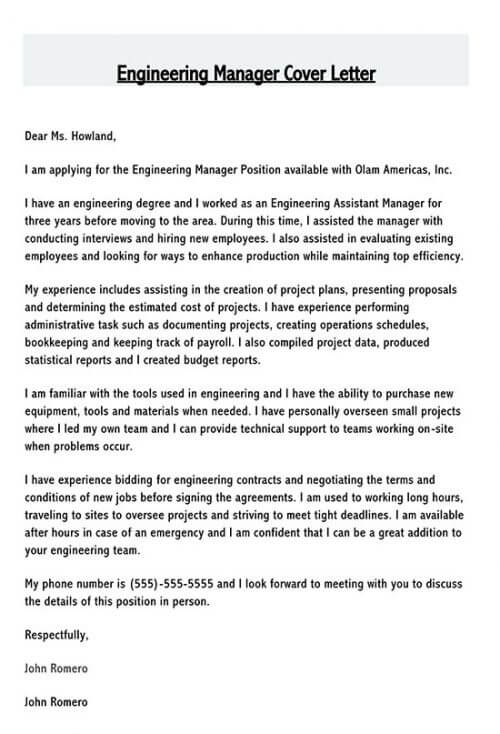 cover letter english engineer