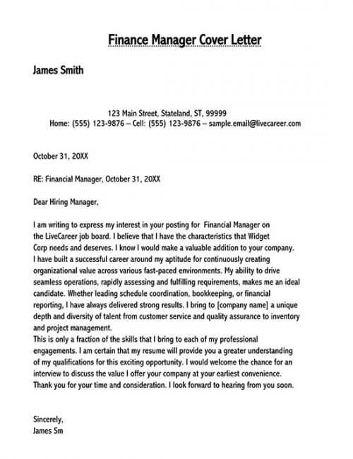 cover letter template finance