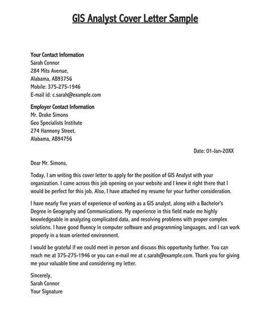 Free GIS Analyst Cover Letter Example 10