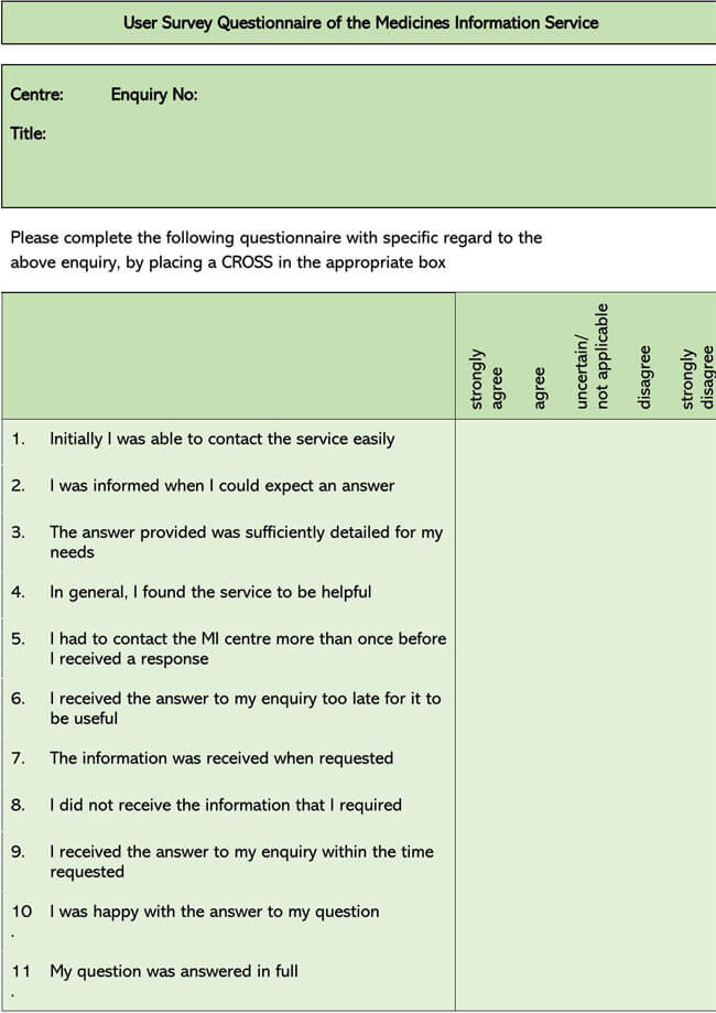 Free Health Questionnaire Template 01